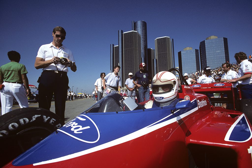 Alan Jones in the Lola-Ford THL2 during the 1986 Grand Prix of Detroit. Paul-Henri Cahier/Getty Images