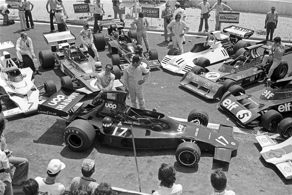 Jackie Oliver, George Follmer, and the Shadow-Ford DN1 at the 1973 Grand Prix of France. Bernard Cahier/Getty Images