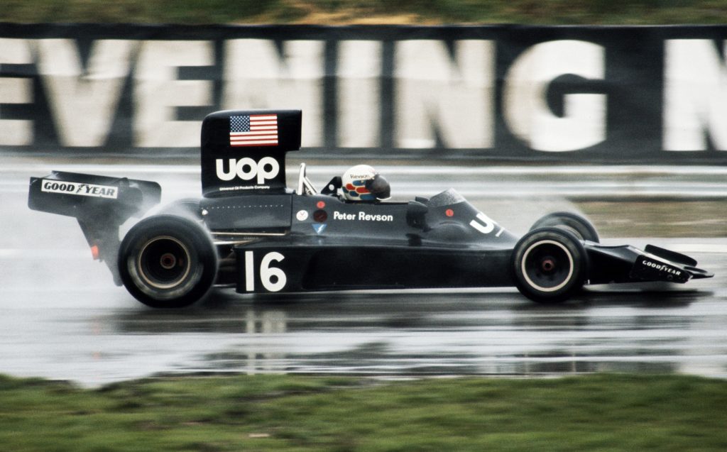 Peter Revson drives the #16 UOP Shadow Racing Team Shadow Cosworth DN3 during the 1974 Daily Mail Race of Champions at Brands Hatch. Steve Powell/Getty Images