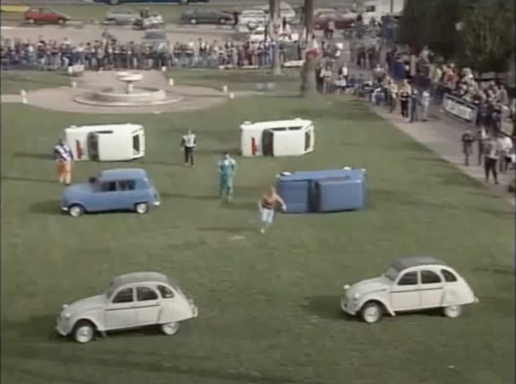 Nice 90s strongman car flipping competition