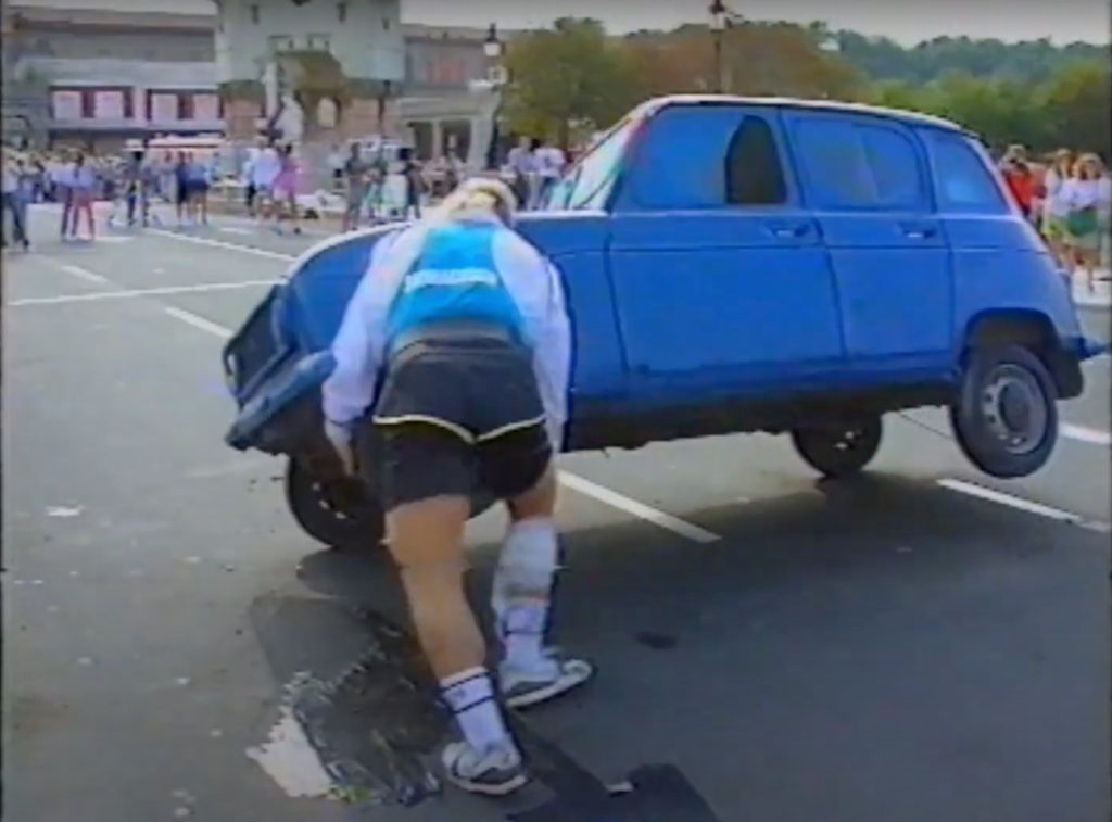 Jón Páll Sigmarsson flipping a Renault 4