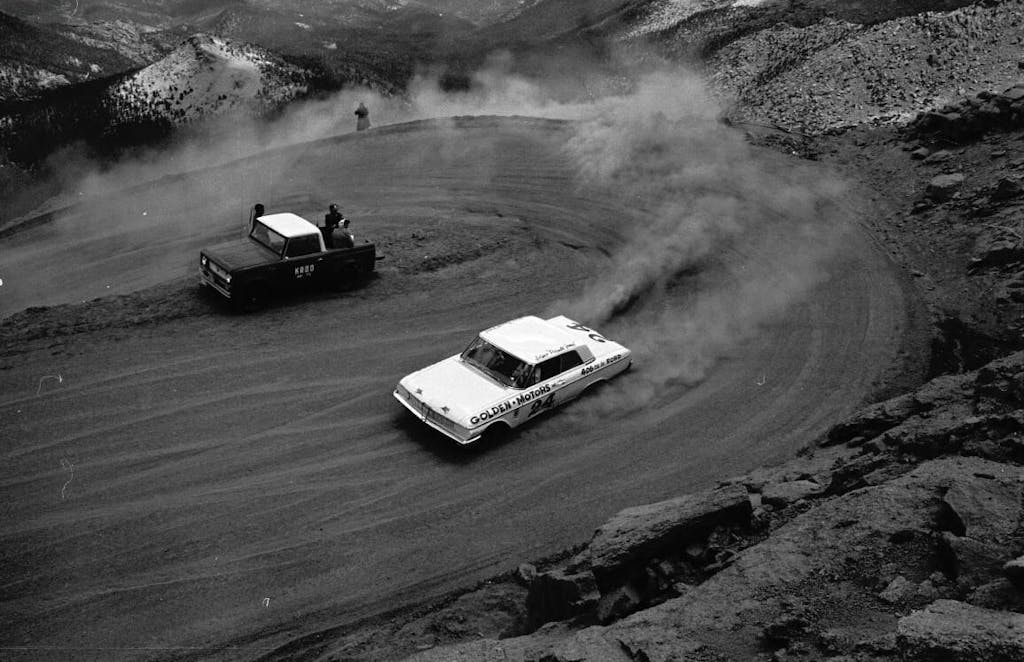 Parnelli-Jones-Driving-Ford-Stock-Car-at-Pikes-Peak-Auto-Hill-Climb-1962