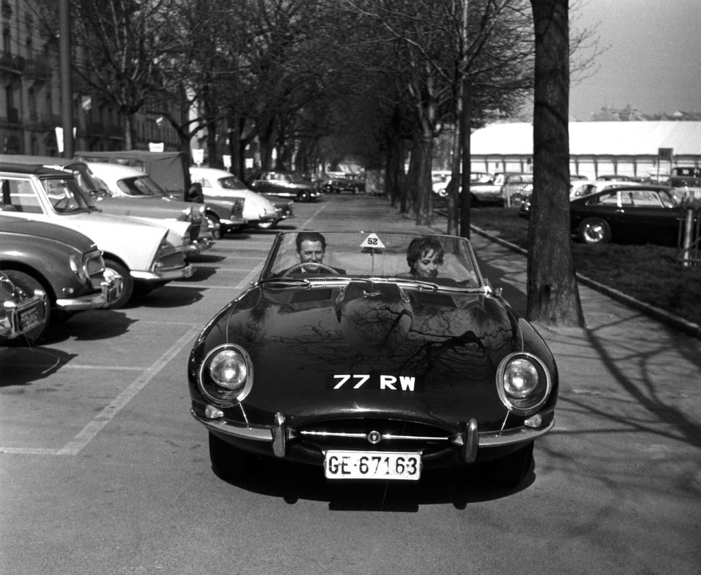 1961 Jaguar E-Type debut black white