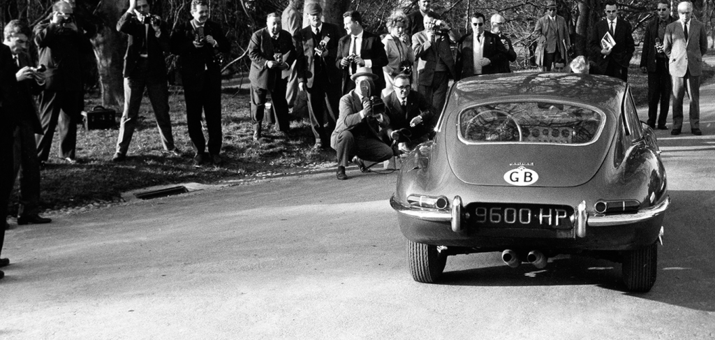 1961 Jaguar E-Type debut black white