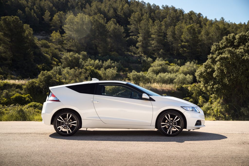 Side view of white Honda CRZ