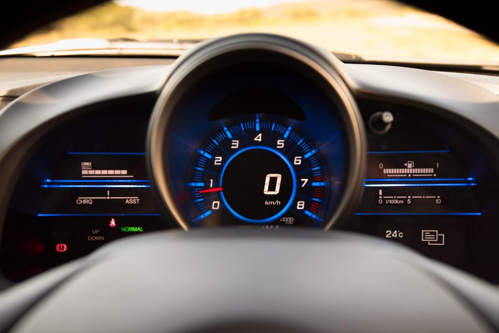 Close-up shot of speedometer