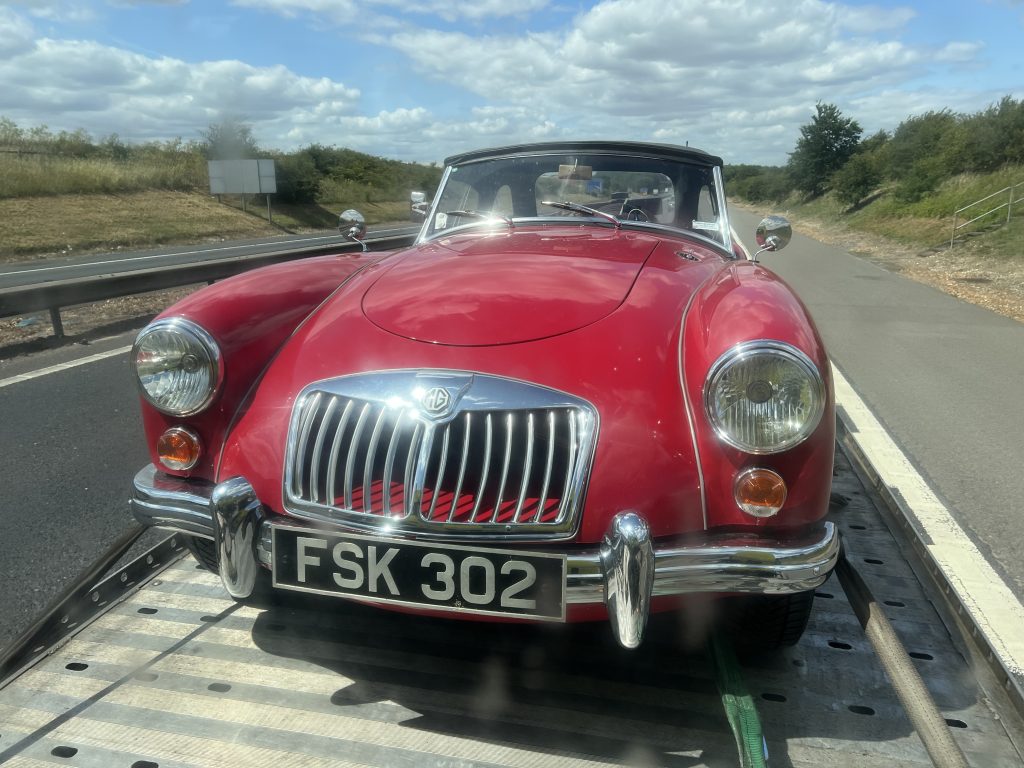 Front view of MGA on tow truck