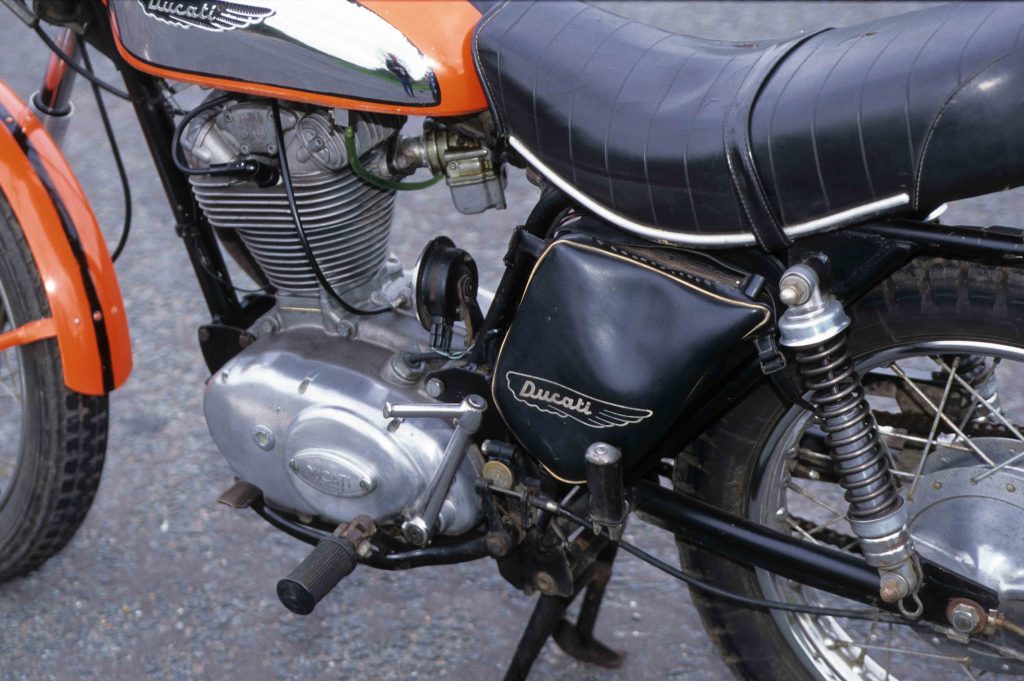 Ducati 350 Scrambler engine, fuel tank and rear wheel
