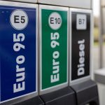 Gas/fuel station pumps showing E5, E10 and B7