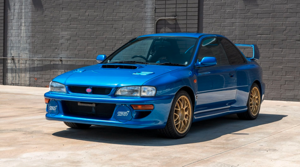 Parked up blue Subaru Impreza
