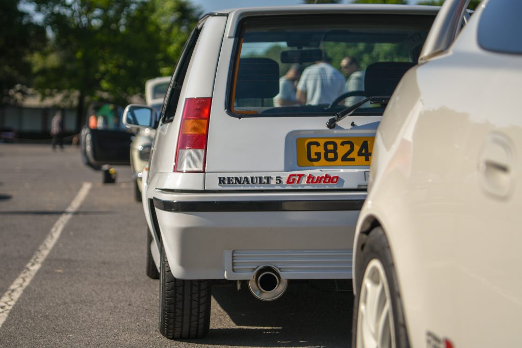 Rear view of white Renault 5 GT Turbo