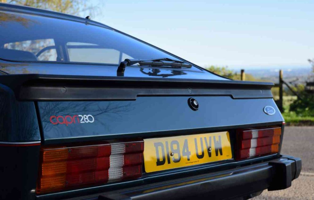 Close up of the rear of a green Ford Capri 280