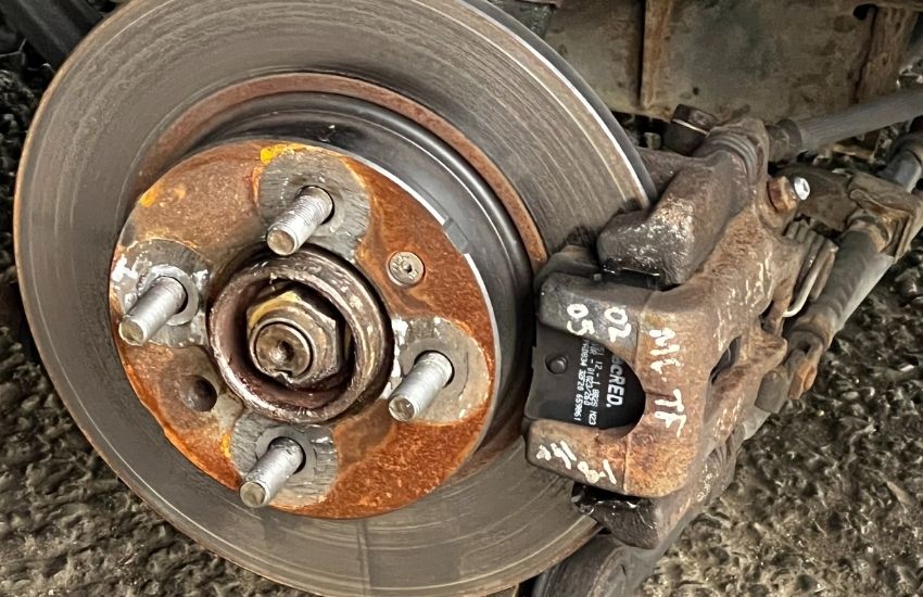 Close up of a brake disc on a car