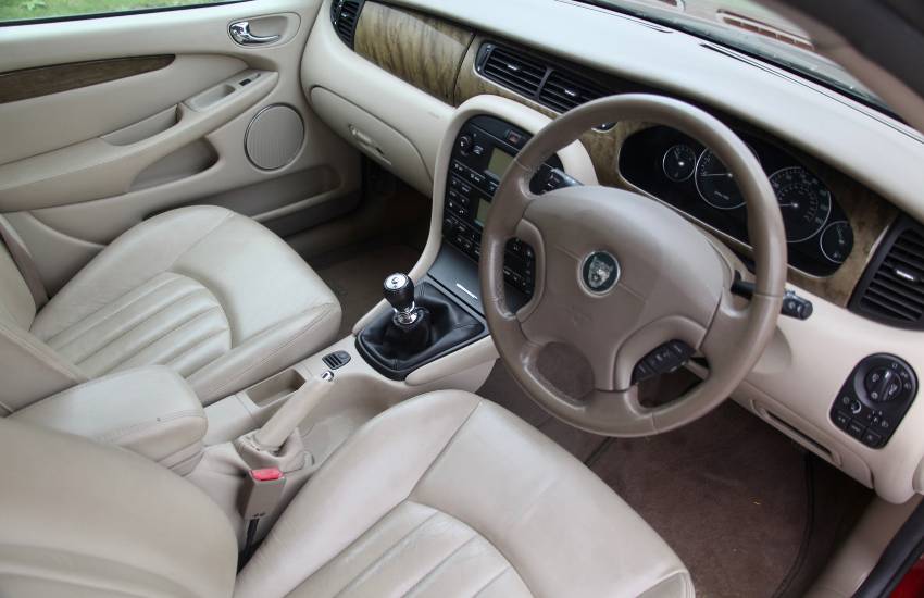 Cream leather interior cabin of a car