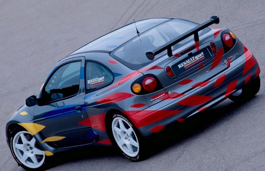 Rear view of a rally car