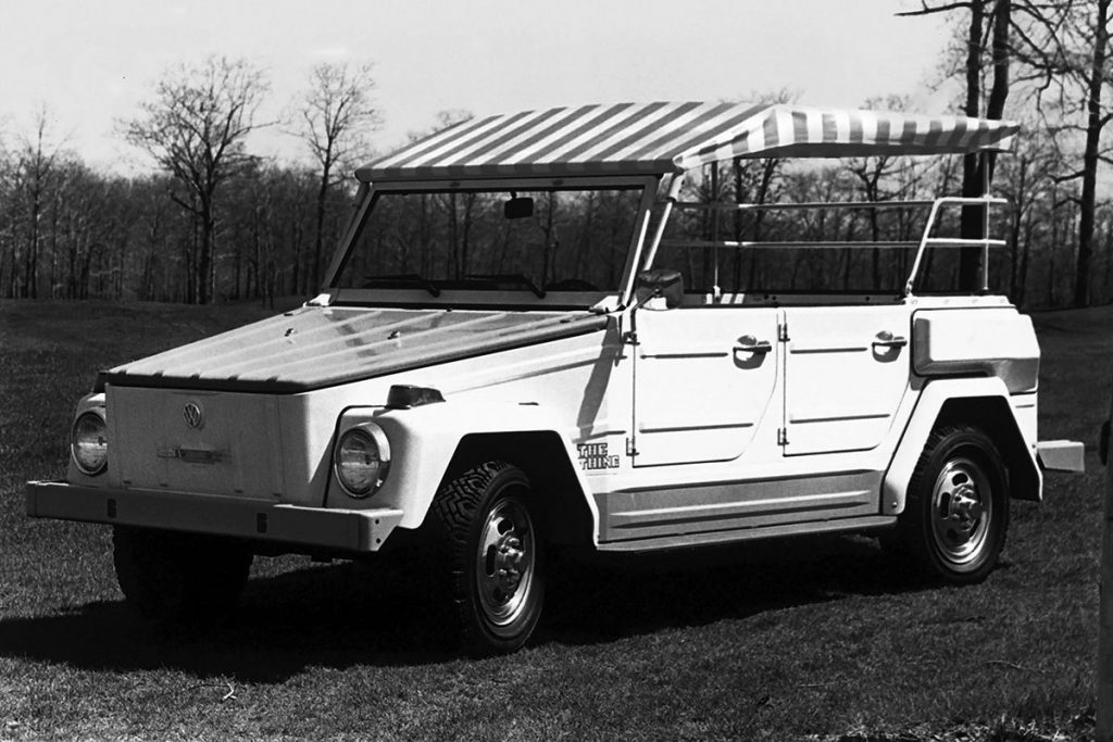 Volkswagen Type 181 vehicle parked in a field