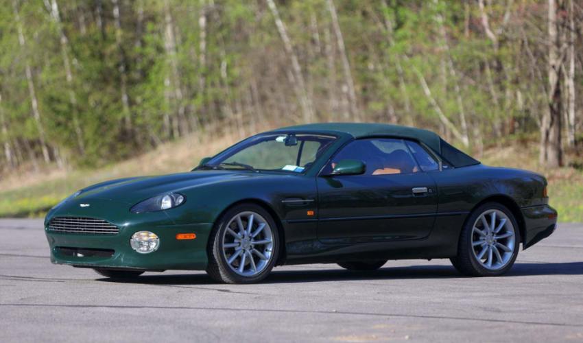Side view of a parked green DB7 Vantage