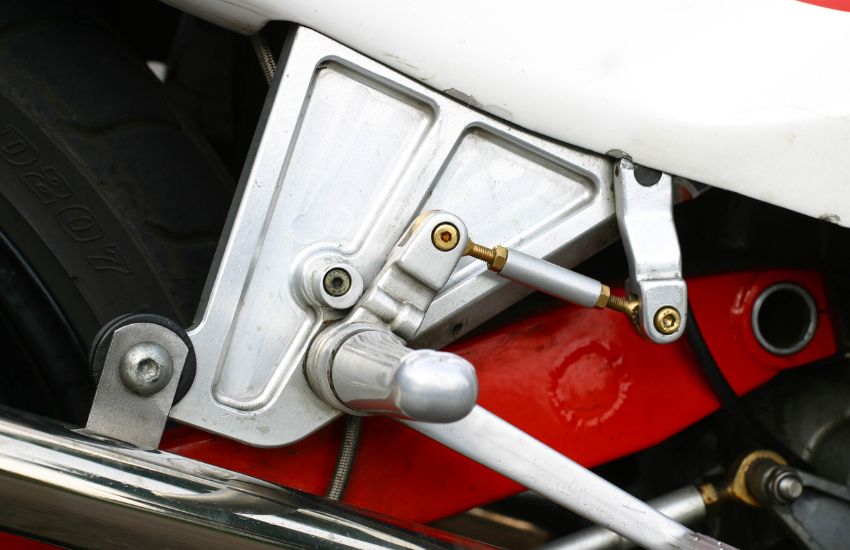 Gear linkage mechanism on a vintage Bimota motorcycle