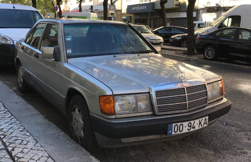 Mercedes classic car parked on the street in a low emission zone in Europe