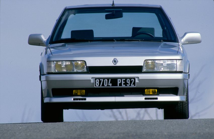 Front view of a silver Renault classic car