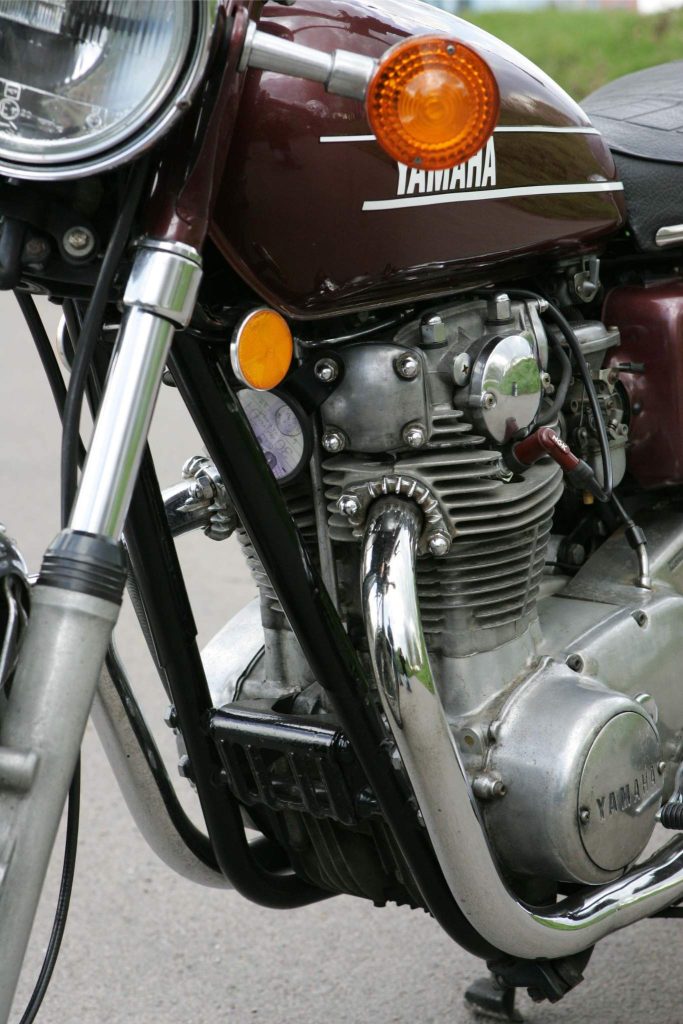 Close up of the engine of a classic motorbike