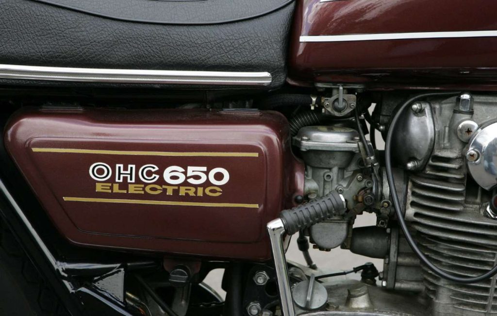 Metallic brown body of a motorbike