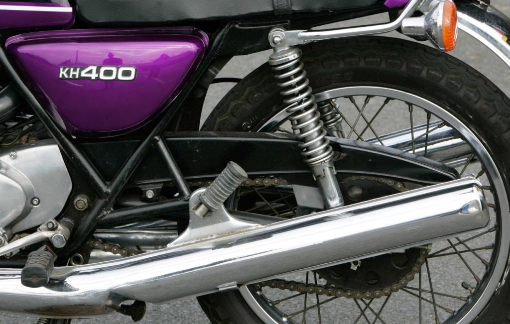 Exhaust pipe and rear wheel of a motorbike