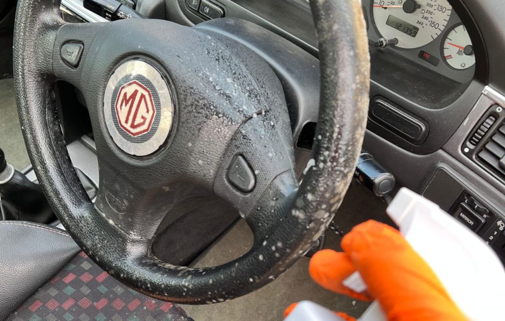 Interior of a car covered in mould