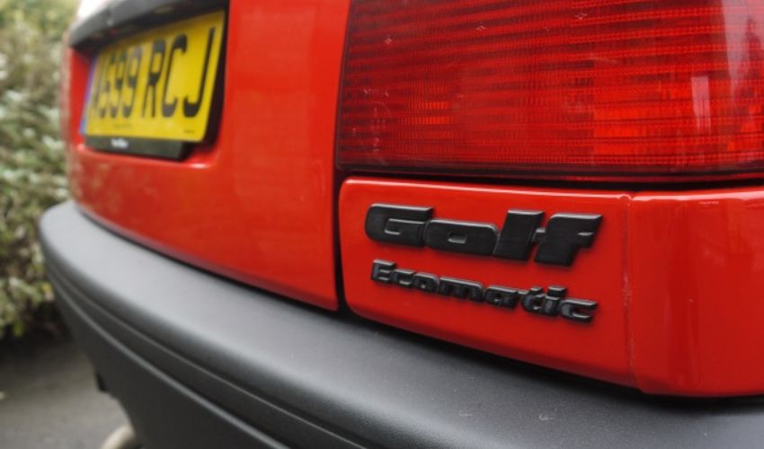 Close up of a badge on a Volkswagen Golf