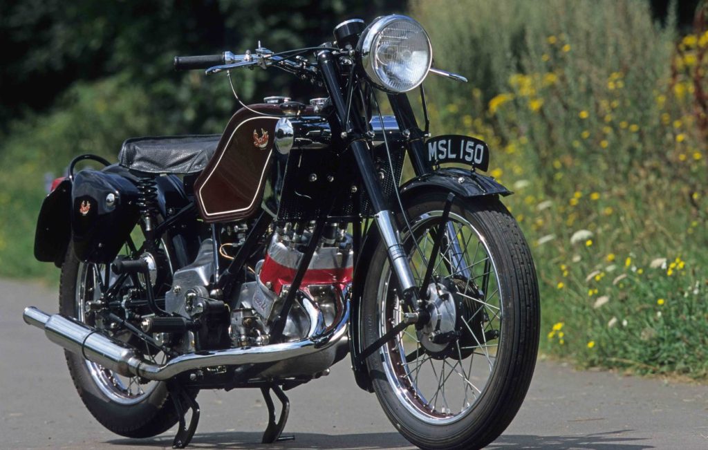Scott Flying Squirrel classic motorcycle parked on a country road