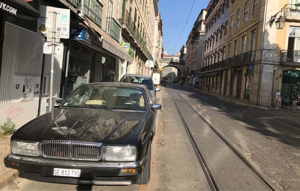 A black 1993 Jaguar XJ40 sedan