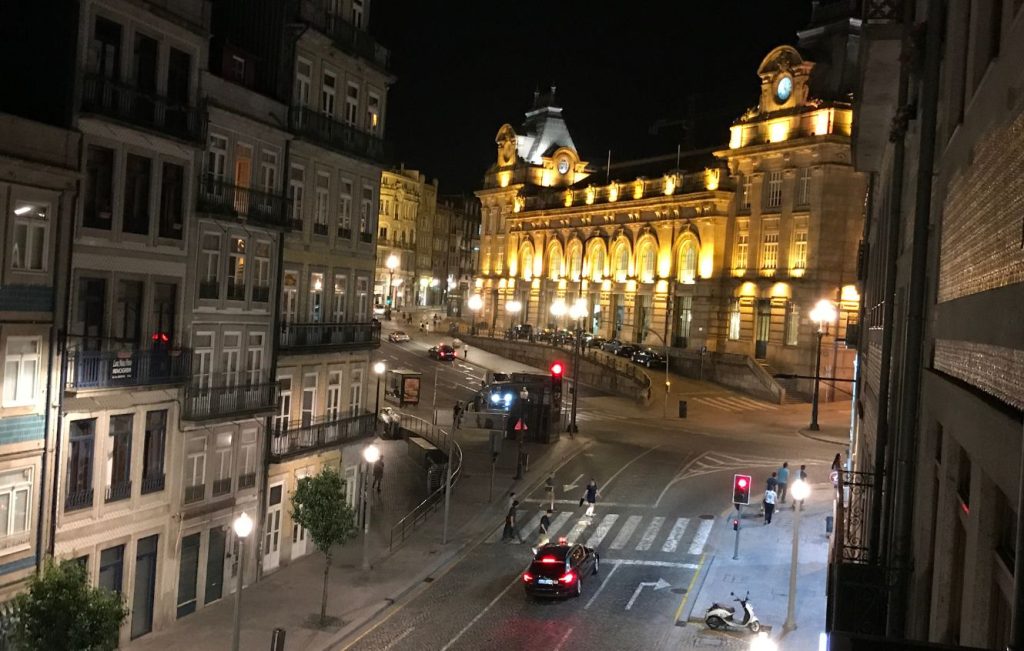 São Bento Railway Station in Porto, Portugal at night