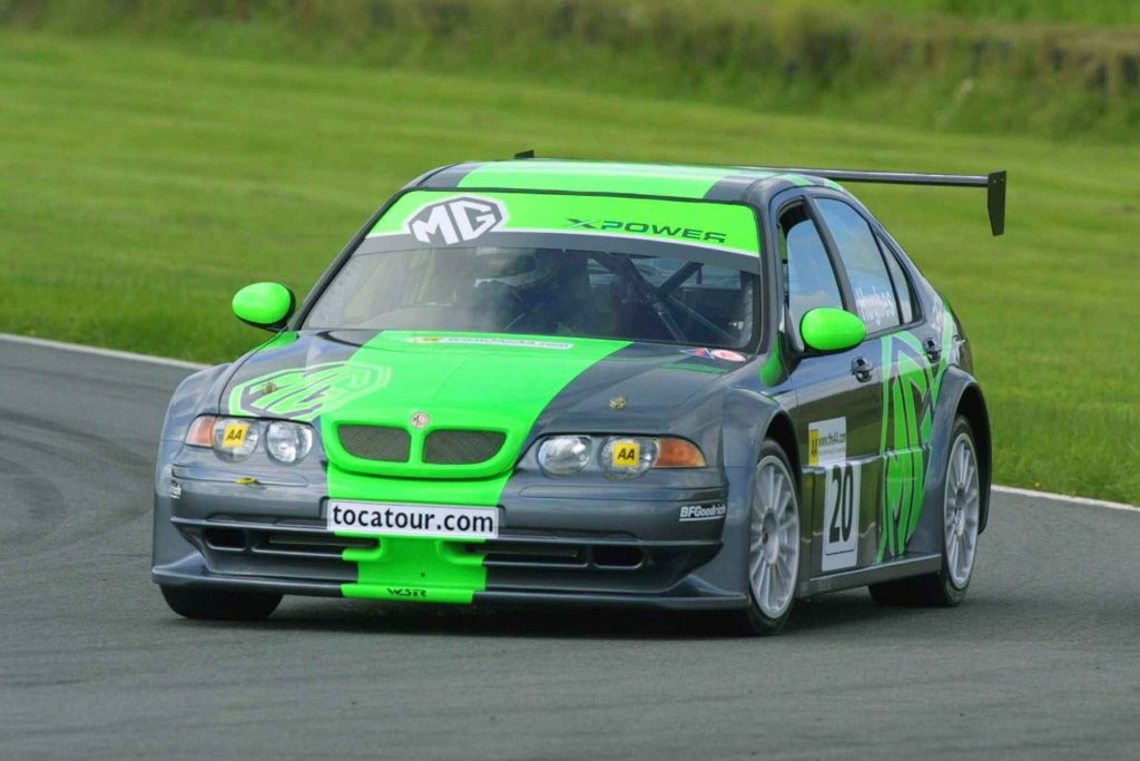 MG ZS XPower race car number 20 in green and grey livery competing in the TOCA Tour touring car series