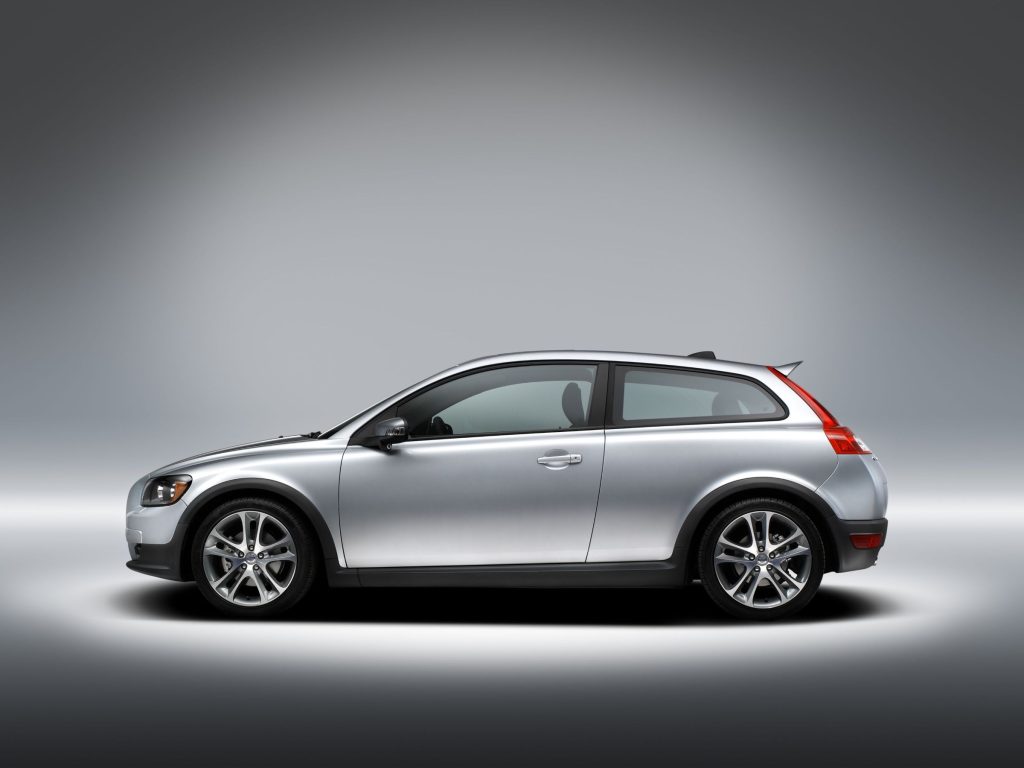 Silver Volvo C30 side profile showing its three-door hatchback shape